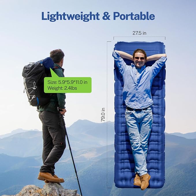 OGERY Sleeping Pad for Camping, 6" Extra-Thick Reinforced Camping Sleeping Pad with Pillows & Built-in Foot Pump, Ultralight Self Inflating Air Mattress Mat for Tent Hiking Essentials Gear