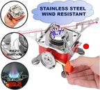 Camping Stove, Backpacking Stove, Foldable, Portable, Lightweight, Piezo Ignition, Single Burner Adjustable, Premium Mini Powerful and Stable Camp Stove for Hiking Picnic, 1+2+1+1pcs