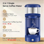 Single Serve Coffee Maker, 2 in 1 Brewer for K Pod & Ground Coffee, 90s Rapid Brew 6 to 14oz Capacities with Auto Shut Off, Small Compact Design for Home Office Travel Camping-Deep Blue