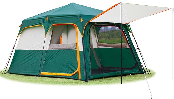 KTT Instant Tent 6 Person(C),Large Family Cabin Tents,Automatic Tent Build Quickly in 60S,2 Rooms,2 Top Windows,3 Doors and 3 Windows with Mesh,Waterproof,Big Tents for Outdoor,Picnic,Camping