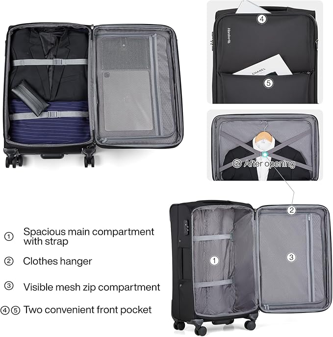 Hanke Expandable 28 Inch Luggage with Spinner Wheels Softside Suitcase Large Rolling Luggage Bag for Travel Checked Suitcases(Black)