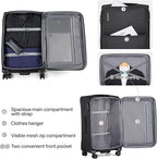 Hanke 24 Inch Luggage Expandable Softside Checked Suitcases with Spinner Wheels, Upright Rolling Luggage Suitcases Travel TSA Luggage Bag for Women Men(Black)