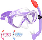 Kids Snorkel Set Dry Top Snorkeling Gear for Kids Youth Boys Girls Junior Age 5-15,Tempered Glass Swimming Diving Mask and Snorkel Set 180 Degree Panoramic View