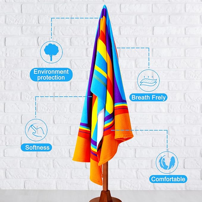 Oversized Terry Beach Towel 36 x 72 in Soft Extra Large Big Pool Swim Towels for Adults XL Clearance Big Travel Blanket Cruise Vacation Accessories Essentials Lounge Chair Cover Stripe Multicolor