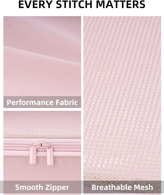 6 Set Compression Packing Cubes, Suitcase Storage Bags for Clothes and Travel Essentials (Dusty Pink)