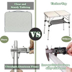 Small Folding Camping Table, 2ft Portable Picnic Table Aluminum 24" x 16" Folding Table, 3 Adjustable Heights Portable Lightweight Table Dining Table for RV, Picnic, Beach (White)