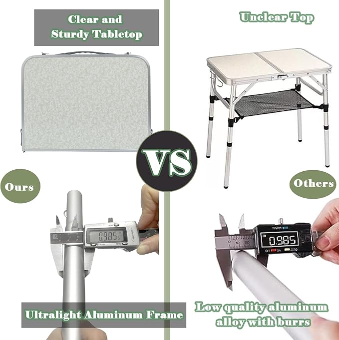 Small Folding Camping Table, 2ft Portable Picnic Table Aluminum 24" x 16" Folding Table, 3 Adjustable Heights Portable Lightweight Table Dining Table for RV, Picnic, Beach (White)