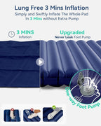 Hikenture Double Sleeping Pad for Camping, Ultralight 4" Extra-Thick Camping Mattress 2 Person, Inflatable Backpacking Sleeping Mat, Hiking Air Mattress for Tent (Foot Pump)