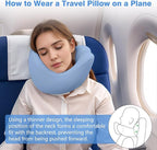 Neck Pillow Airplane, 2025 Upgraded Memory Foam Travel Pillow for International Flights, Adjustable Clasp, Storage Bag, Advanced Neck Support for Road Trips, Home, Office, and Gaming