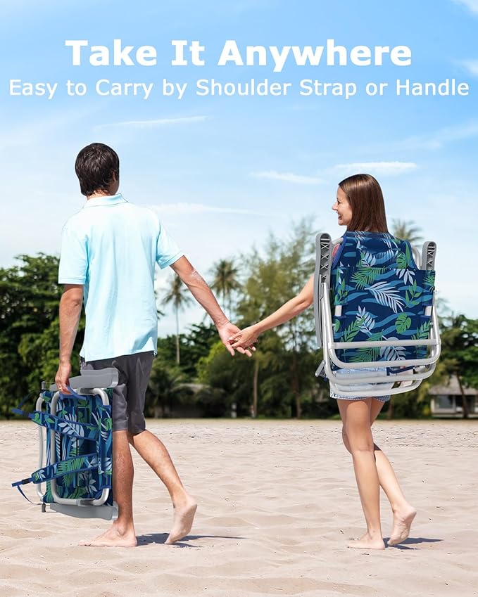 ZENPETIO Beach Chair, Camping Chair for Adults, Reclining Backpack Chair for Pool, Beach, Camping, Outdoors