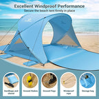 Beach Tent Sun Shelter, Beach Tent with Beach Mat Set, 4 Person Portable Beach Shade Canopy with UPF 50＋ UV Protection, Dual-Door Ventilation Design, Easy Setup Family Beach Umbrella (Blue)