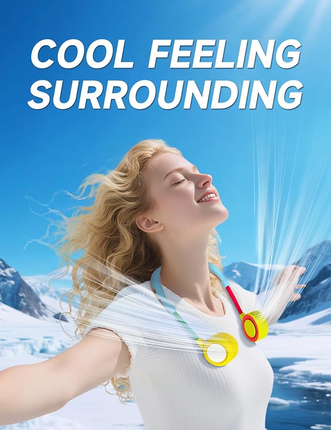 Portable Neck Fan, Hand-Free Fan, 5 Speeds, Foldable, Twistable, Lightweight, Rapid Cooling, Fashion, Quiet, Rechargeable, Summer Gift (Light Blue Green)