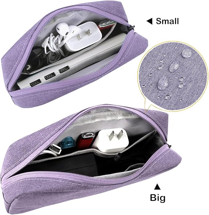 CAAORDKSO Electronics Organizer Travel Case, Water Resistant Cable Organizer Bag for Cable, Cord, Charger, Phone, Power Bank, Earphone, Electronics Accessories (Big-Purple)