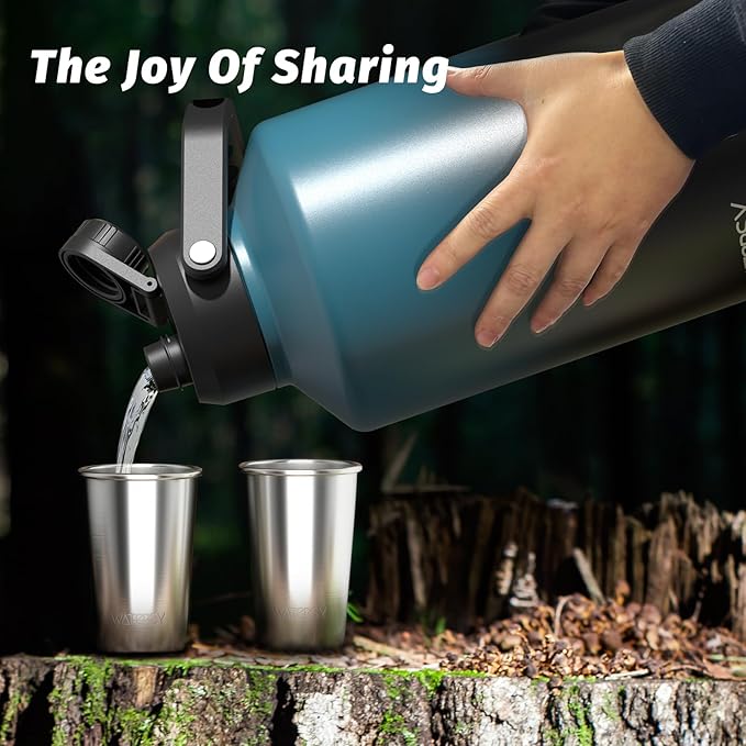 WATERSY 1.5 Gallon Water Bottle Insulated(Cold for 48 Hrs),BPA Free&Leak Proof,196oz Stainless Steel Water Jug,Big thermos,Large Water Bottle with Handle for Gym,Hiking,Camping&Travel,Lake Blue