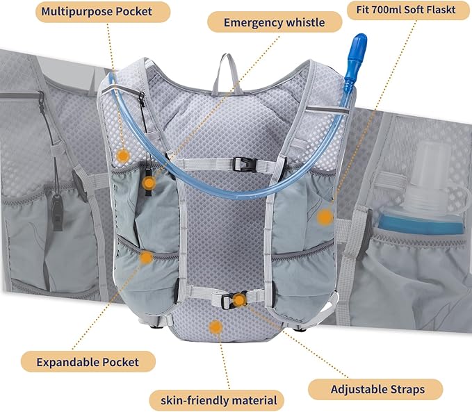 Lightweight Running Vest for Women and Men Hydration Backpack Pack with 1.5L Water Bladder Bag for Hiking Trail Running Gear Cycling Marathon