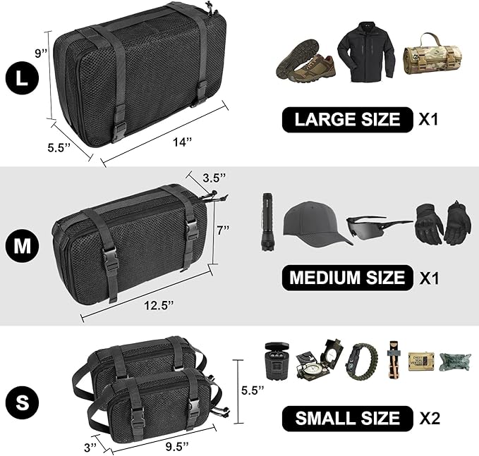 4 Set Tactical Packing Cubes ，Compressible Mesh Duffle Storage Bag,Portable Edc Molle Pouch Organizer.