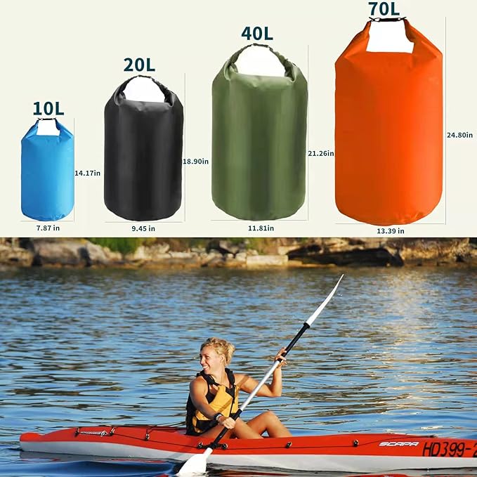 CMCOOPLX 10L/20L/40L/70L Waterproof Dry Bags, Lightweight Canoe Storage for Kayaking Rafting Boating Hiking Camping Travel Fishing Sea Swimming