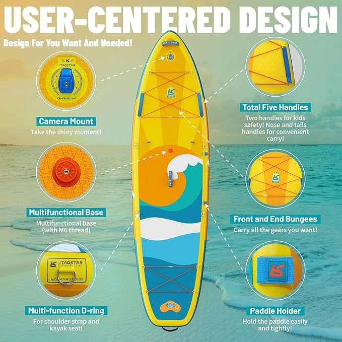 Billow 11'6"×36" Extra Wide Paddle Board with Seat, One-Stop Premium SUP Board Accessories, Tailored Fins, Stable Inflatable Stand Up Paddle Boards for Youth/Adults of All Skill Levels