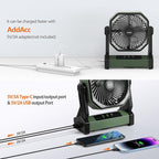 20000mAh Camping Fan, Rechargeable Battery Operated with 360° Rotatable Hook, 400 Lumes Light, 270° Pivot, 4 Speeds, 58Hrs Battery Powered Fan for Outdoor Tent Car Trip BBQ Hurricane Power Outages