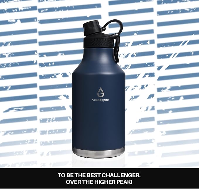 Insulated Water Bottle with Straw Lid Dustproof, 64 Oz Double Wall Stainless Steel Water Bottle for Hot and Cold Beverages, Leafproof BPA Free and Dishwasher Safe-64 Oz Navy Blue