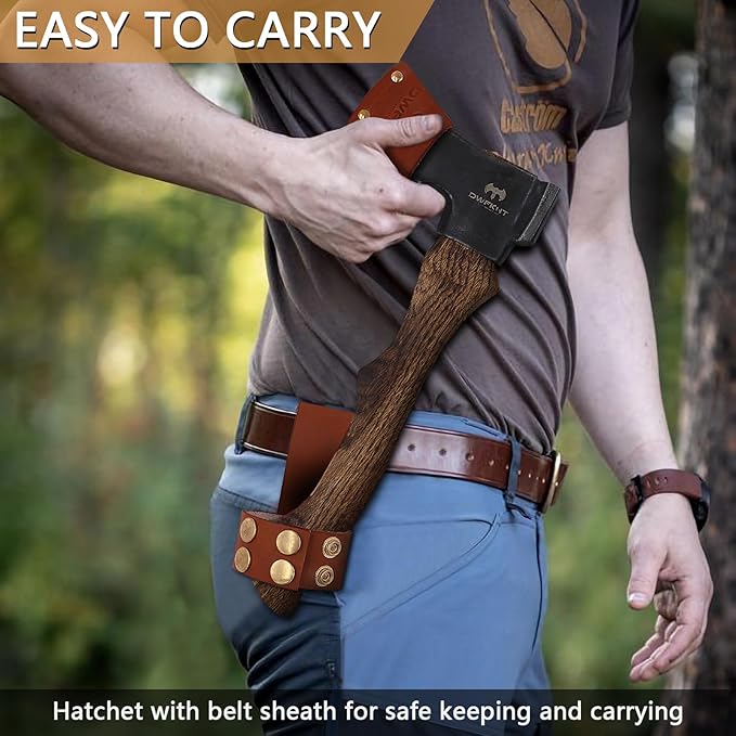 14.3" Hatchet, Camping Axe, Hand Forged Axe with Sheath, Bushcraft Axe with 1065 Carbon Steel and Beech Handle for Wood Splitting and Chopping – Perfect for Outdoor Survival and Adventures