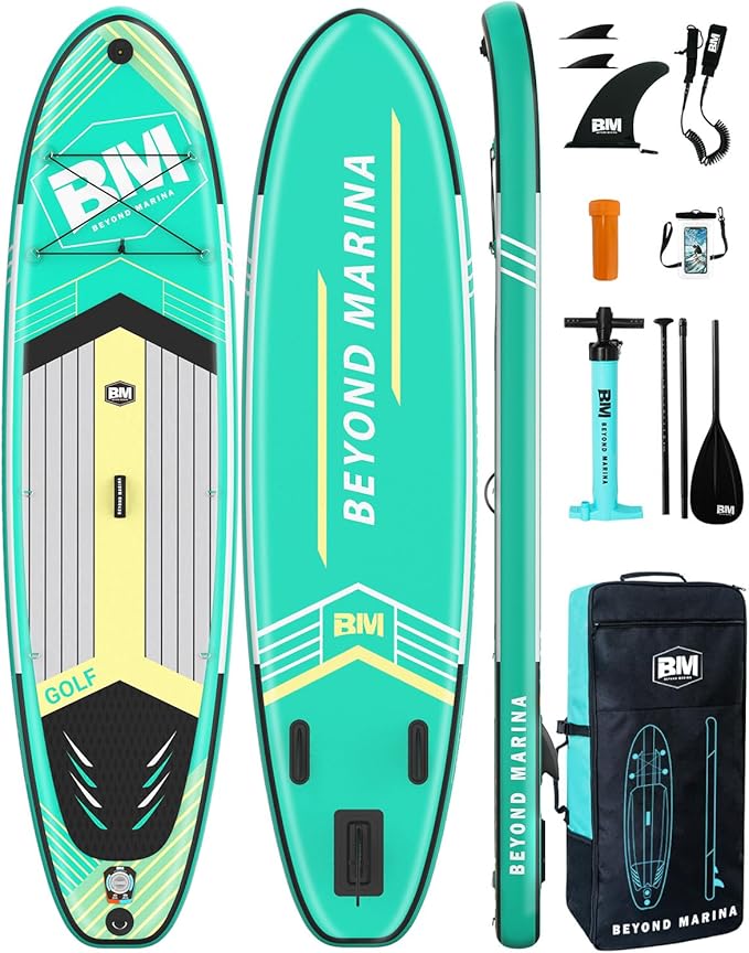 BM Paddle Board Inflatable Stand Up Paddle Board, SUP Paddleboard for Adult, Premium Accessories | Non-Slip EVA Deck & Foam Handles, Camera Mount, Double Action Pump, 85L Travel Backpack