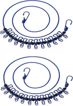 2 Pack 11 Feet Windproof Clothesline with 12 Blue Clips, Adjustable Clothes Line for Home, Travel and Outdoor Hanging Clothes