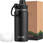 Koodee Insulated Water Bottle, 18 oz Stainless Steel Double Wall Vacuum Wide Mouth Sport Bottle with Leakproof Spout Lid (Black)