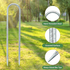 12 INCH 12 Pack Trampoline Stakes, U Shaped Ground Anchors Wind Stakes, Heavy Duty Trampoline Parts, Steel Stakes for Trampolines, Outdoor Canopies, Camping Tents and Football Goals, Silver