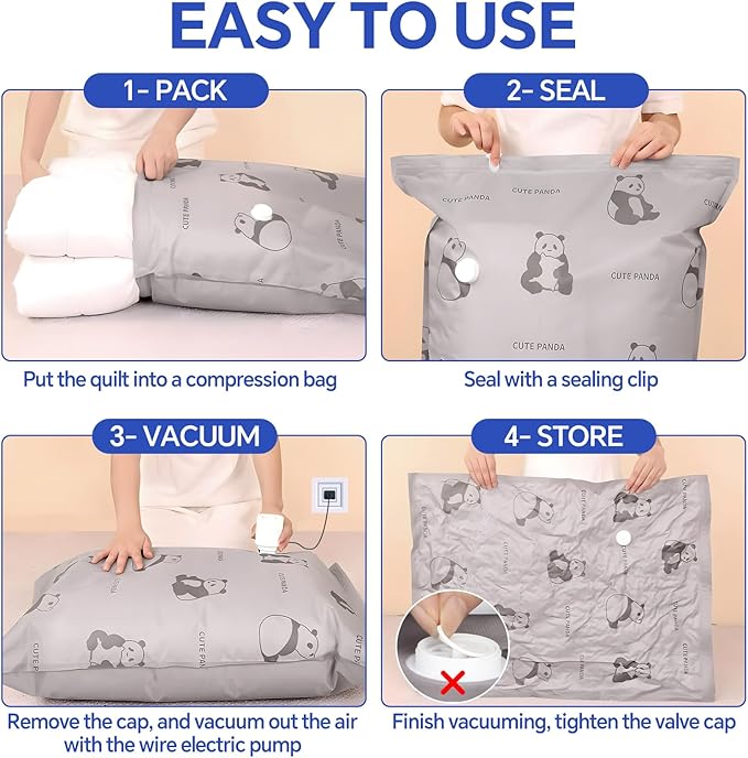 8 Pack Tear-Proof Jumbo Vacuum Storage Bags with Pump, Oxford Fabric Reusable Space Saver Extra Large Vacuum Seal Bags for Clothing, Bedding, Travel Luggage, Blankets and Comforters