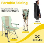 XGEAR Camping Chair with Padded Hard Armrest, Sturdy Folding Camp Chair with Cup Holder, Storage Pockets Carry Bag Included, Support to 400 lbs