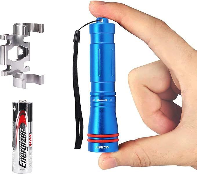 ARCHON D2A Small Diving Flashlight, Dive Headlamp Waterproof Flashlight Blue Backup Light with Stainless Steel 316 Face Mask Clip for Underwater Lighting