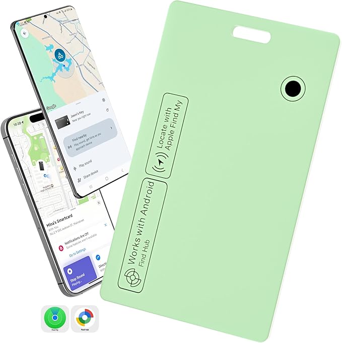 Dual Platform(Both iOS&Android) Rechargeable Air Tags Wallet Tracker Card, Smart Wallet Finder, Compatible with Apple Find My & Google's Find Hub, Item Locator, Wireless Charging (Green-1 Piece)
