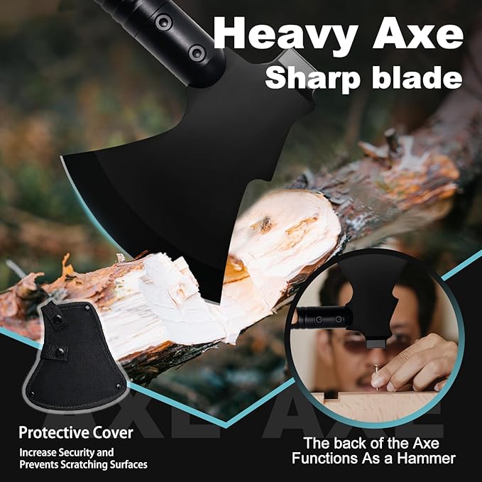 GOJAWAY 20 in 1 Multitool Survival kit, Camping Shovel Military Axe, 55" Trekking Pole Foldable Spade with Portable Bag and Hatchet, for Car Emergency Offroad Entrenching Tool