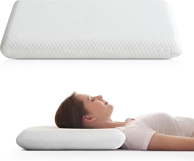 Ultra Thin Flat Pillow for Sleeping, 2.25'' Thin Pillow for Back Sleeper, Supportive Stomach Sleeping Pillow, Slim Bed Pillow, Machine Washable-Standard Size
