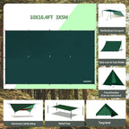 Waterproof Camping Tarp - 10X16.4ft Hammock Rain Fly, Ultralight & Portable & UV Protection Backpacking Tarp, Multifunctional for Outdoor Adventure, Hiking, Tent, Hammock