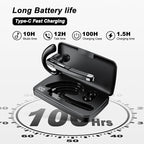 Bluetooth Headset, 100Hrs Talk Time Dual Noise Cancellation Wireless Earpiece, V5.4 Built-in Mic & Mute Button 270° Rotatable Hands Free Headphones with 500mAh Charging Case for Business/Driving