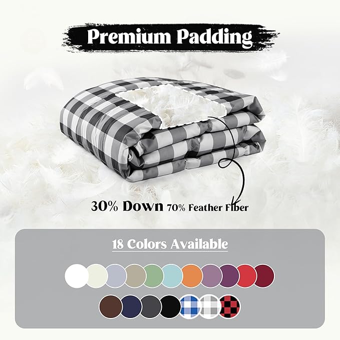 puredown® Checkered Feather Down Throw Blanket Lightweight Packable Buffalo Plaid Throw for Indoor and Outdoor Use, 50"X70", Black and White