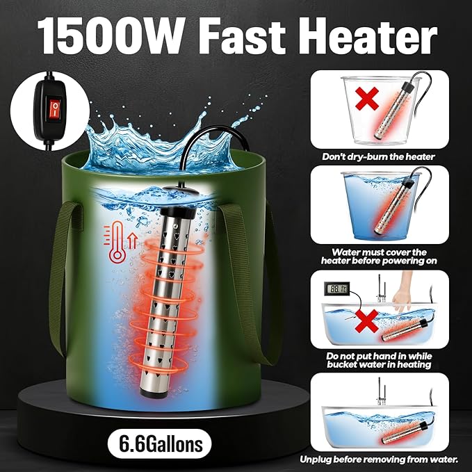 Portable Shower for Camping, 6000mAh Rechargeable Camp Shower Pump with Large Capacity Foldable Bucket, Filtered Shower Head, Outdoor Camping Shower Kit for Travel, Pet Bath, Car Washing