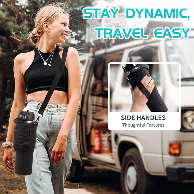 40 OZ Stainless-steel Insulated Water Bottles - Cold 48H & Hot 24H, Leak-Proof Metal Water Flask with Sleeve, Protective Boot, BPA Free Vacuum Insulated 40oz Water Bottle Fits In Cup Holder