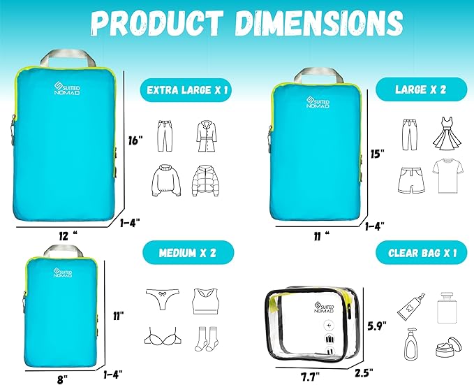 6 Set/3 Set Ultralight Compression Packing Cubes, Suitcase and Backpack Travel Organizer Bags