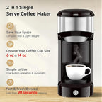 Single Serve Coffee Maker, 2 in 1 Brewer for K Pod & Ground Coffee, 90s Rapid Brew 6 to 14oz Capacities with Auto Shut Off, Small Compact Design for Home Office Travel Camping-Black