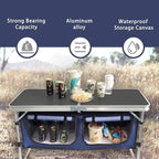 Folding Camping Table with Storage Compartment Aluminum Lightweight Camp Kitchen Table Height Adjustable Indoor/Outdoor Table Perfect for Tailgating, Backyards, BBQ,Picnic, Black