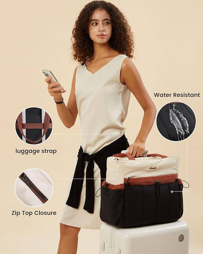 LOVEVOOK Puffer Bag for Women, Ultra-Lightweight Work Tote with Organized Compartments, 15.6/17.3“, Travel Carry-on & Gym Bag