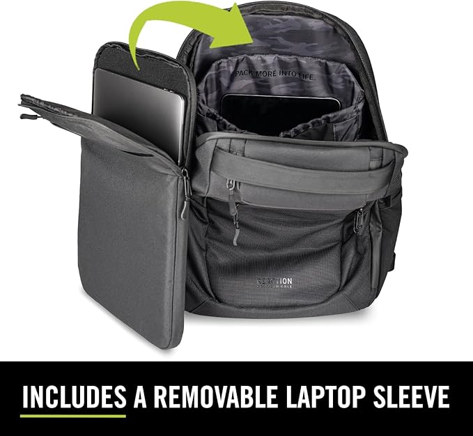 Kenneth Cole REACTION Parker Polyester Abrasion-Resistant Travel 17" Laptop Backpack with Removable Laptop Sleeve, Black