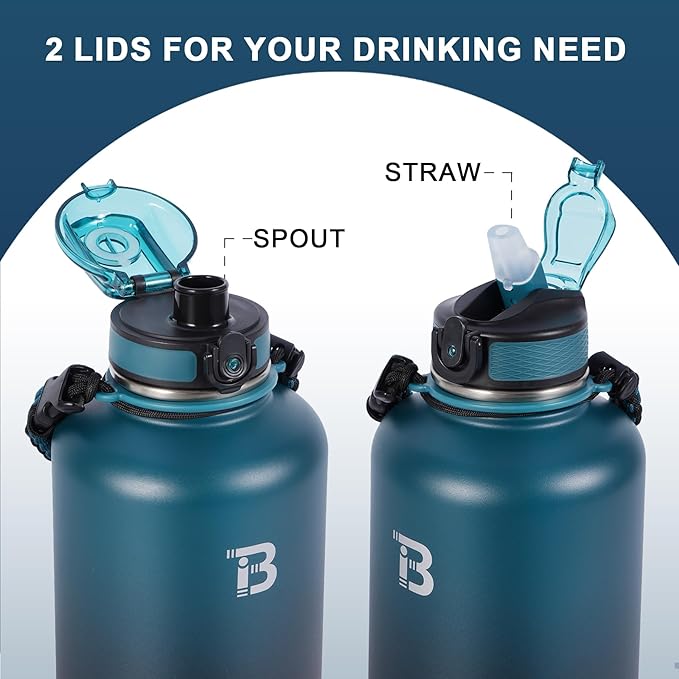 32oz Insulated Water Bottle with Straw Lid & Spout Lid & Paracord Handle, Stainless Steel Water Bottle Wide Mouth, Double Wall for Women Men Gym Fitness Outdoor