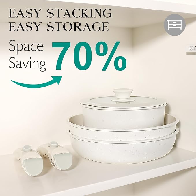 GiPP 5Pcs Pots and Pans Set Non Stick, Cookware Sets Nonstick Detachable Handle, Induction Kitchen Set Removable Handle, RV Cookware set, Oven Safe