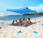 Rhino Valley Beach Tent Shade Canopy UPF50+ Protection, 8 Sandbags, 4 Stability Poles, Outdoor Sun Shelter Umbrella for Sand, Camping, Fishing Essentials
