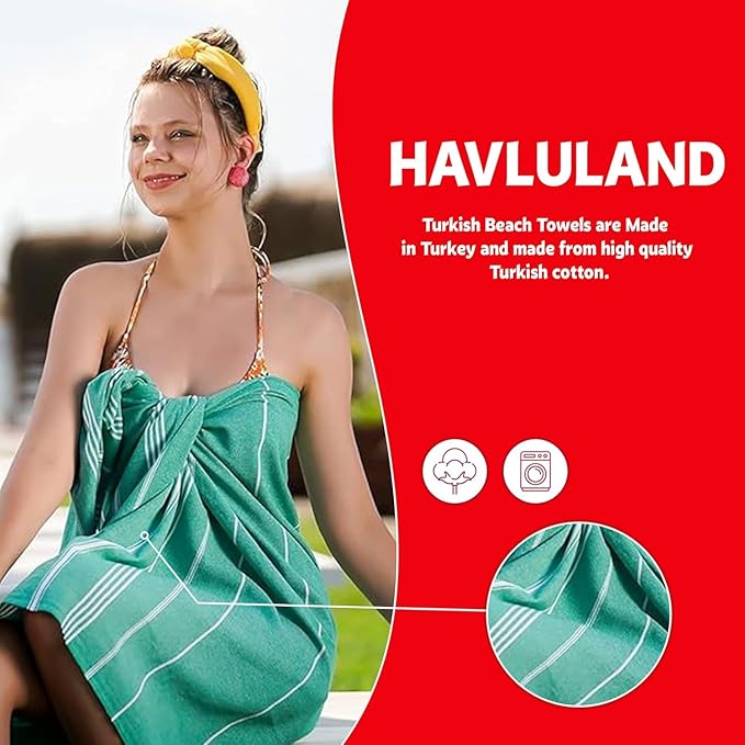 HAVLULAND Turkish Beach Towel - Sand Proof - 100% Certified Organic Turkish Towel (Oversized 72" x 40") Quick Dry Beach Towels for Bath, Pool, Travel, Camping - Black, 6 Pack