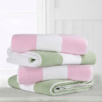 CLOWOOD Plush Oversized Beach Towel - Cotton 40 x 70 Inch Large Thick Pink Striped Cabana Pool Swimming Towel